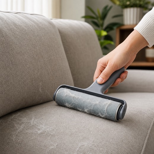 reusable pet hair remover on home fabric