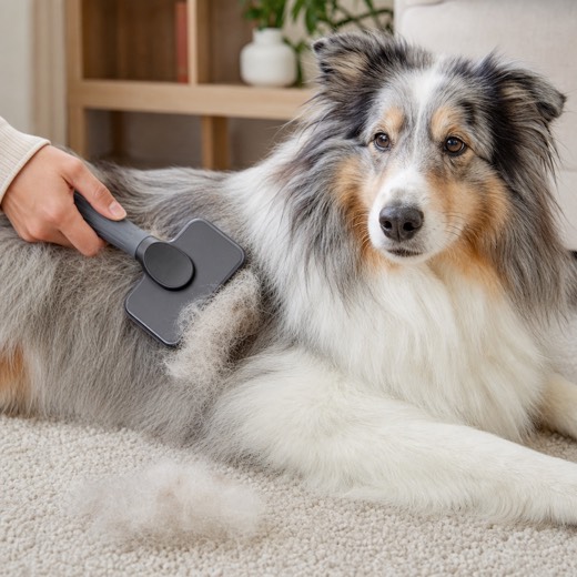 pet grooming brush removing loose undercoat